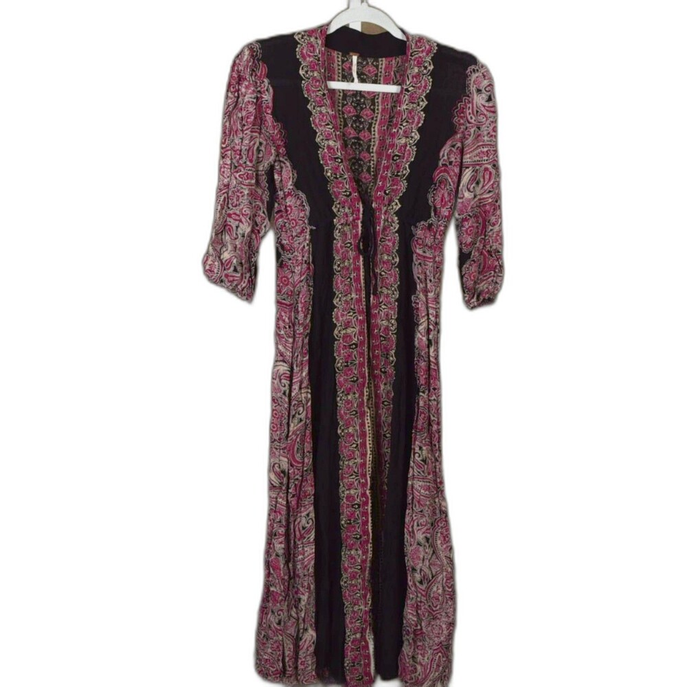Free People Floral Azalea Boho Maxi V-Neck Dress Size XS